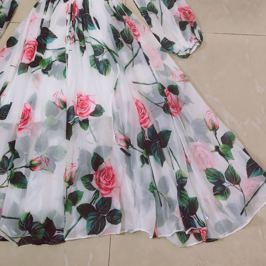 Summer Vintage Rose Flower Print Kleider Runway Dress Sundress Women Party Maxi es 210421