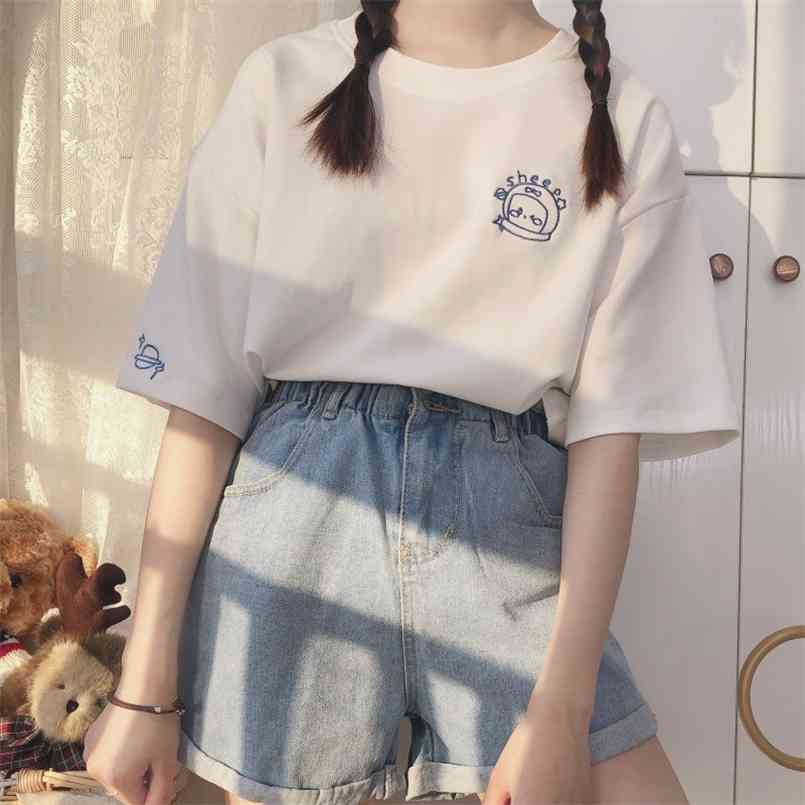 QWEEK Kawaii Tshirt Women Fashion Embroidery T Shirt Short Sleeve Tops White Cute Casual Loose Solid 210708
QWEEK Kawaii Tshirt Women Fashion Embroidery T Shirt Short Sleeve Tops White Cute Casual Loose Solid 210708