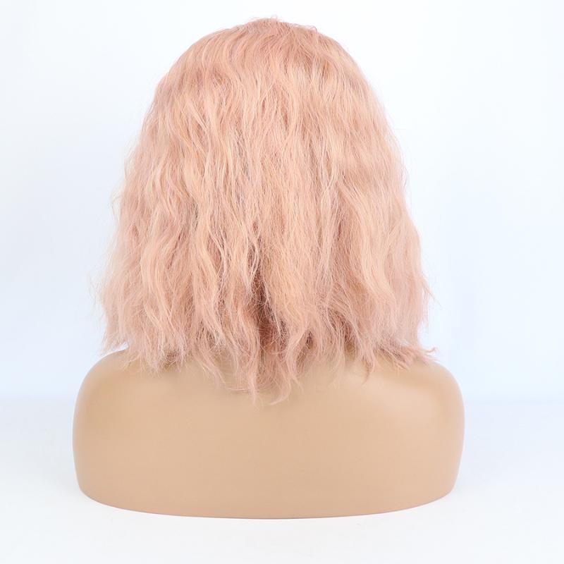 Synthetic Wigs Pink Color Short Bob Water Wave Lace Front Pre Plucked Cosplay Glueless Frontal For Black Women