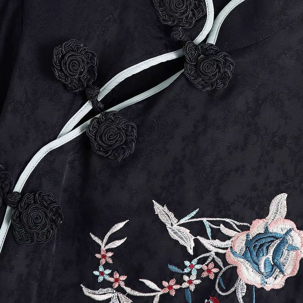 Women Embroidery Jacquard Dress Chinese Style Long Sleeves Cropped Women Dress Chic Fashion Vintage Cheongsam 210709