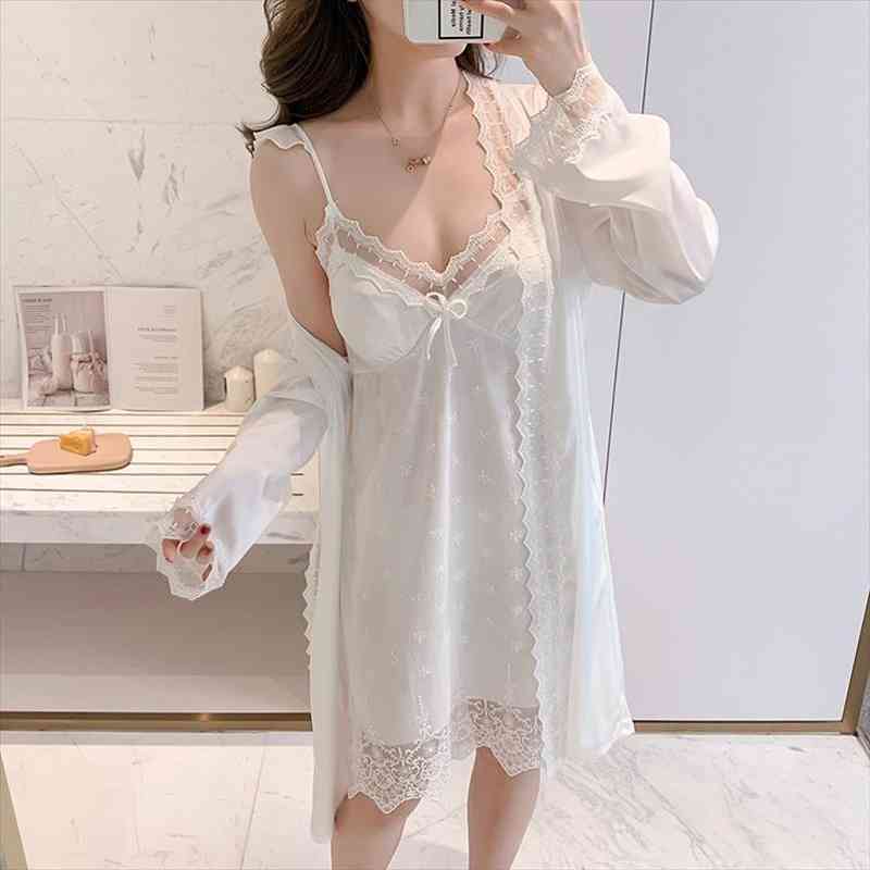 Sexy White Wedding Robe Nightgown Set Women Sleepwear Lace Trim V-neck Short Summer Dress Kimono Bathrobe Silk Satin Home Wear, Black;red
Sexy White Wedding Robe Nightgown Set Women Sleepwear Lace Trim V-neck Short Summer Dress Kimono Bathrobe Silk Satin Home Wear, Black;red