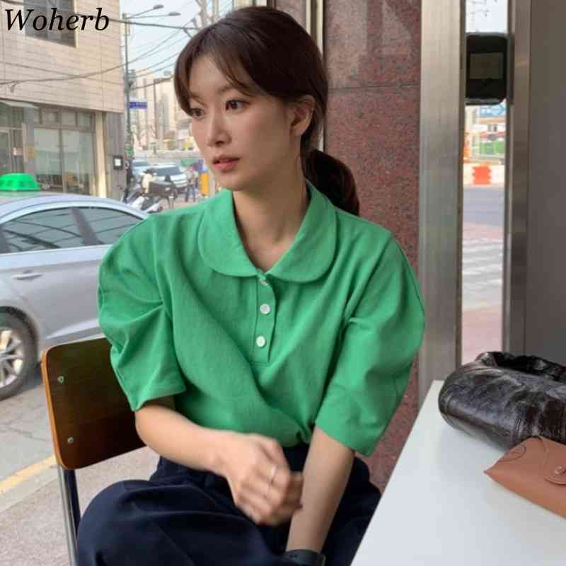 Korean Chic Short Puff Sleeve T-shirt Women Summer Casual All Match Vintage Tops Fashion Clothes Woman T Shirts 210422