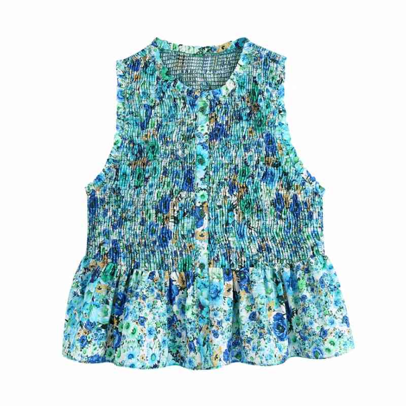 Summer Women Flower Printing Elastic Short Vest Shirt Female Sleeveless Blouse Casual Lady Slim Tops Blusas S8916 210430