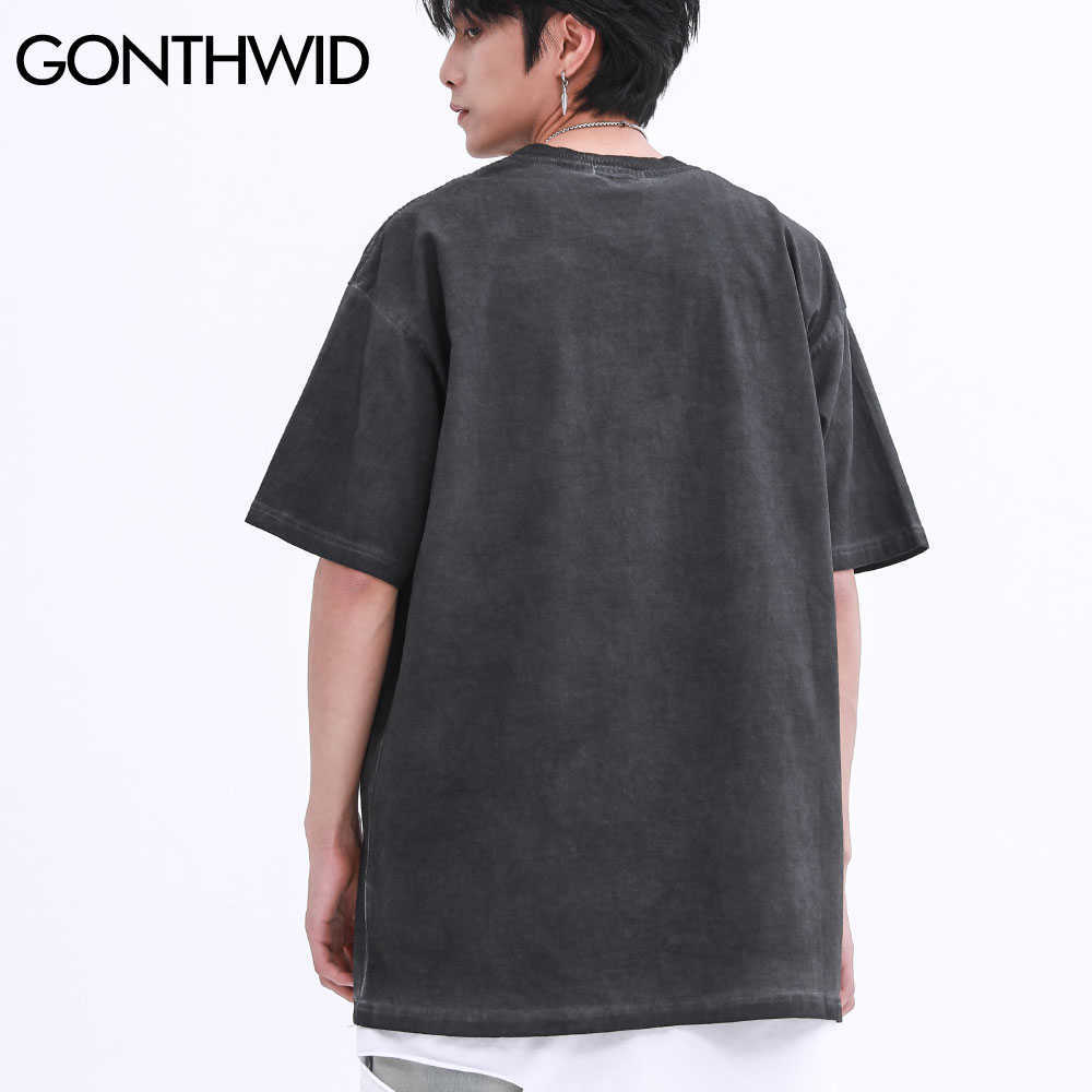 GONTHWID T-Shirts Hip Hop Casual Summer Men D Print Short Sleeve Tees Distressed Loose Streetwear Harajuku Fashion Tops 210629