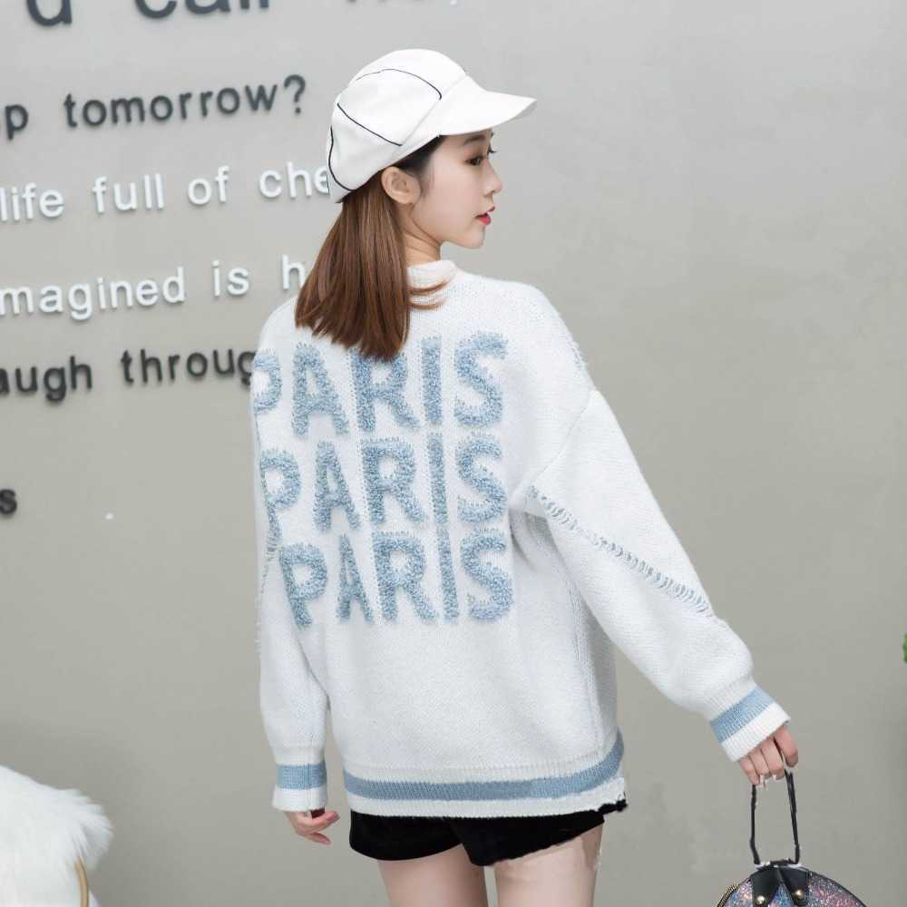 Qooth Women Fashion Pull Sweaters Casual Striped Tassel Jumpers Letters Pullovers Knitted Loose QH1778 210609