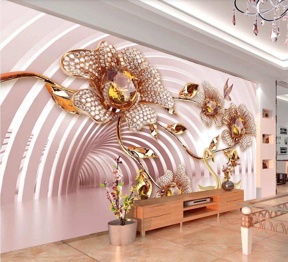 Custom wallpaper 3D beautiful jewelry magnolia swan TV background wall extension space decoration painting