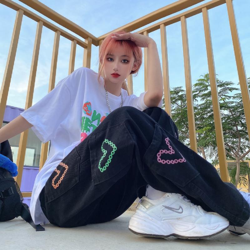 Women's Pants & Capris Harajuku Style Love Embroidery High Street Casual Women Summer Fashiona Straight Loose Wide Leg Asymmetrical Trousers, Black;white
Women's Pants & Capris Harajuku Style Love Embroidery High Street Casual Women Summer Fashiona Straight Loose Wide Leg Asymmetrical Trousers, Black;white