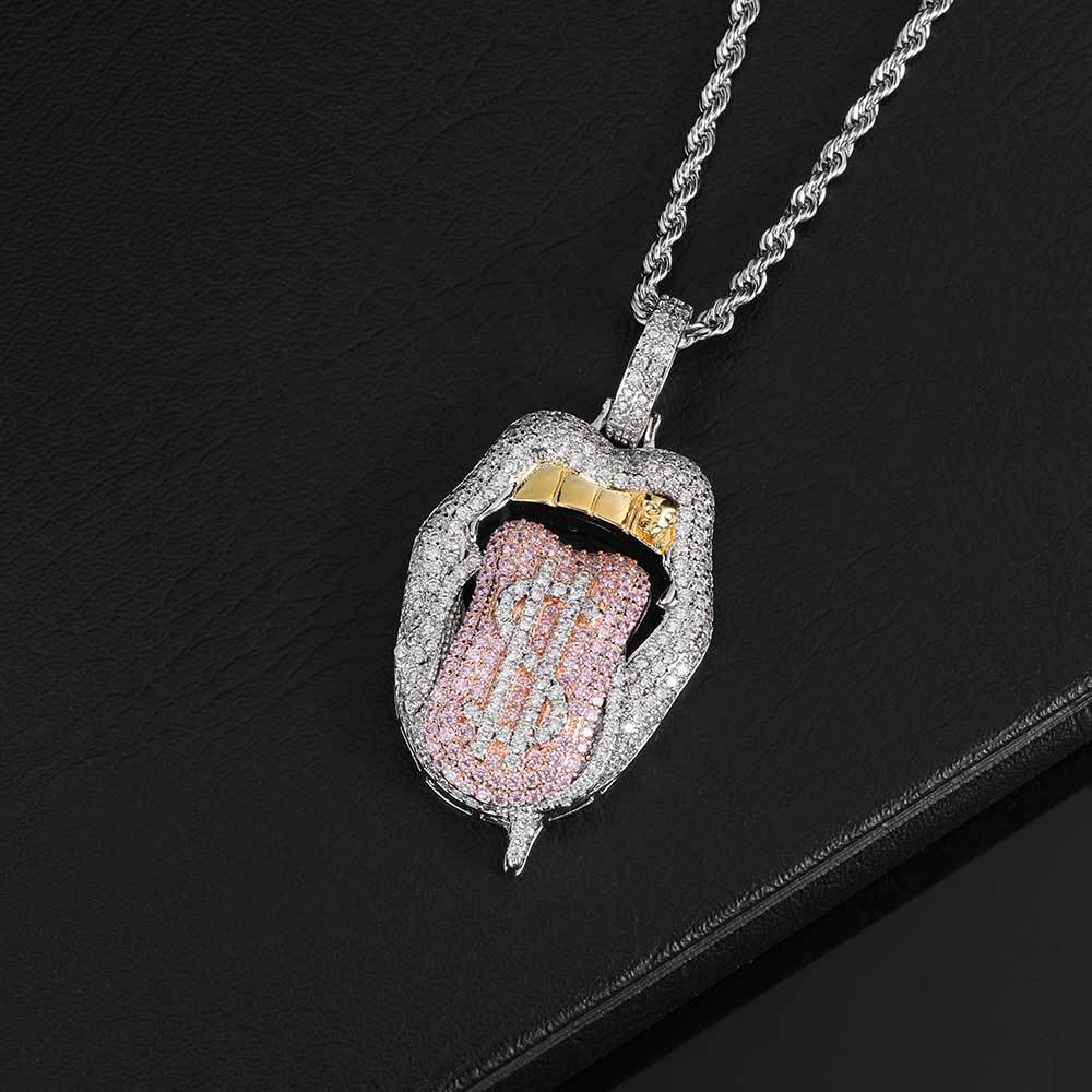 Hip Hop Dollar Pattern Pendant Necklace Shining Zirconia 14K Gold Plated Men Women Couple Gift with Twisted Rope Chain