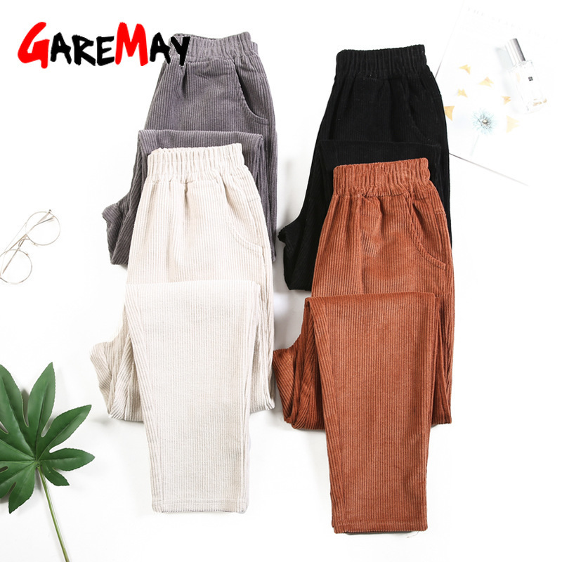 Corduroy Women's Spring and Autumn Thicken High Waist Trousers Cotton Loose Harem Casual Pants Large Size Style Korean 210428
