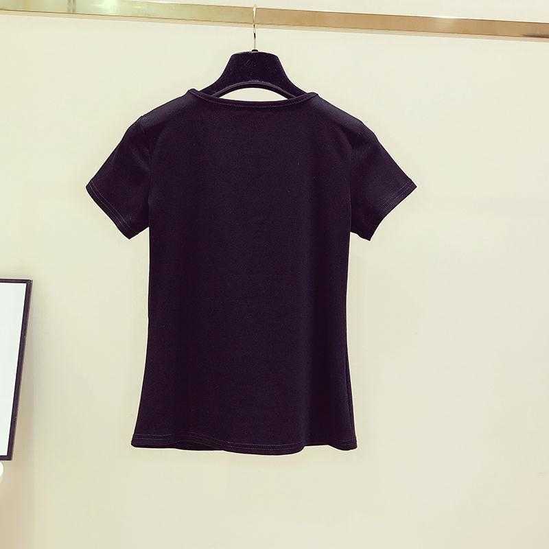 SuperAen Spring Summer Fashion Tassel Chain Patchwork V-neck Short Sleeve O Neck T-shirt Women's Casual Slim Top 210615