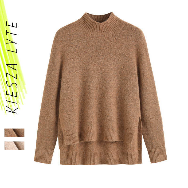 Autumn women cashmere sweater korean fashion turtleneck solid brown beige thickened long sleeve slit pullover knitwear 210608
Autumn women cashmere sweater korean fashion turtleneck solid brown beige thickened long sleeve slit pullover knitwear 210608