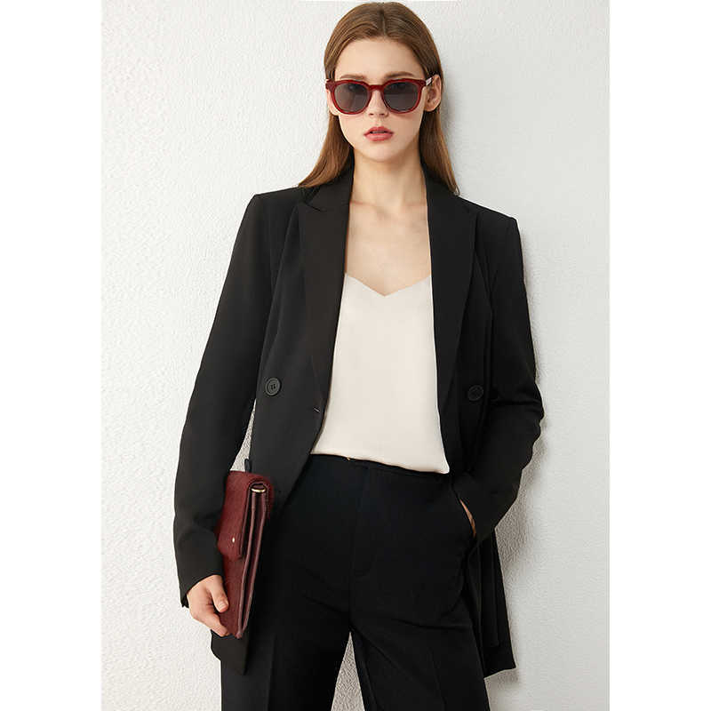 Minimalism Autumn Fashion Women's Jacket OLstyle Solid Lapel Double breasted Slim Fit Blazer Women Female Coat 12070336 210527