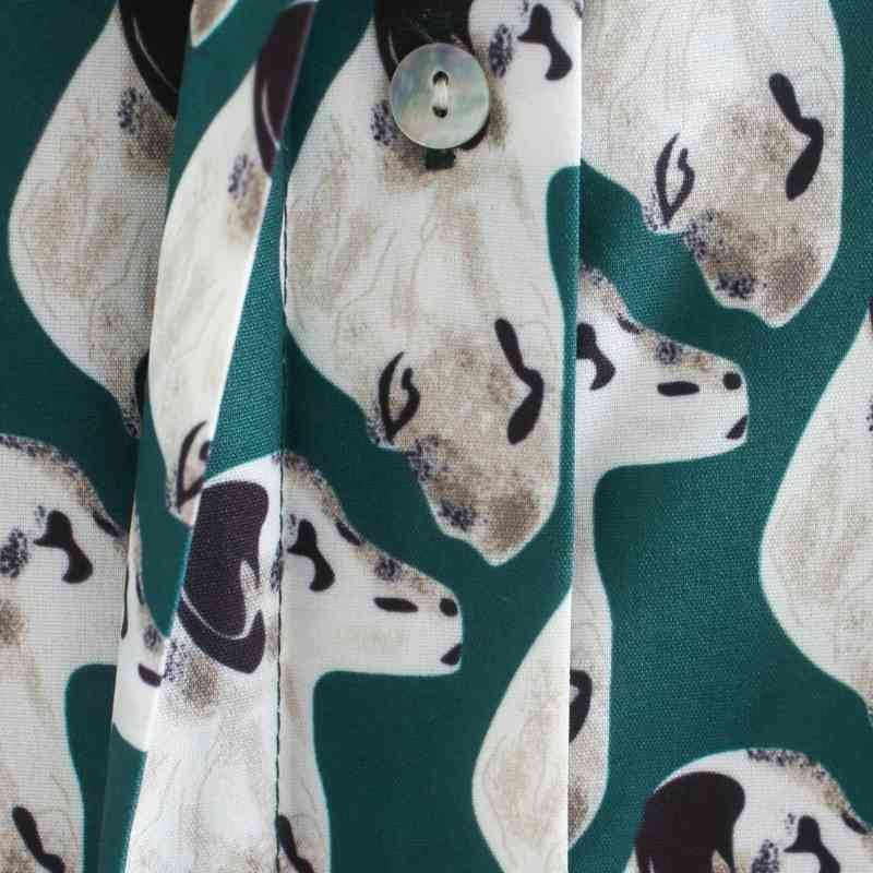 Women Carp Printing Hem Knot Jacquard Short Shirt Female Turndown Collar Long Sleeve Blouse Casual Lady Loose Tops Blusas S8170 210430