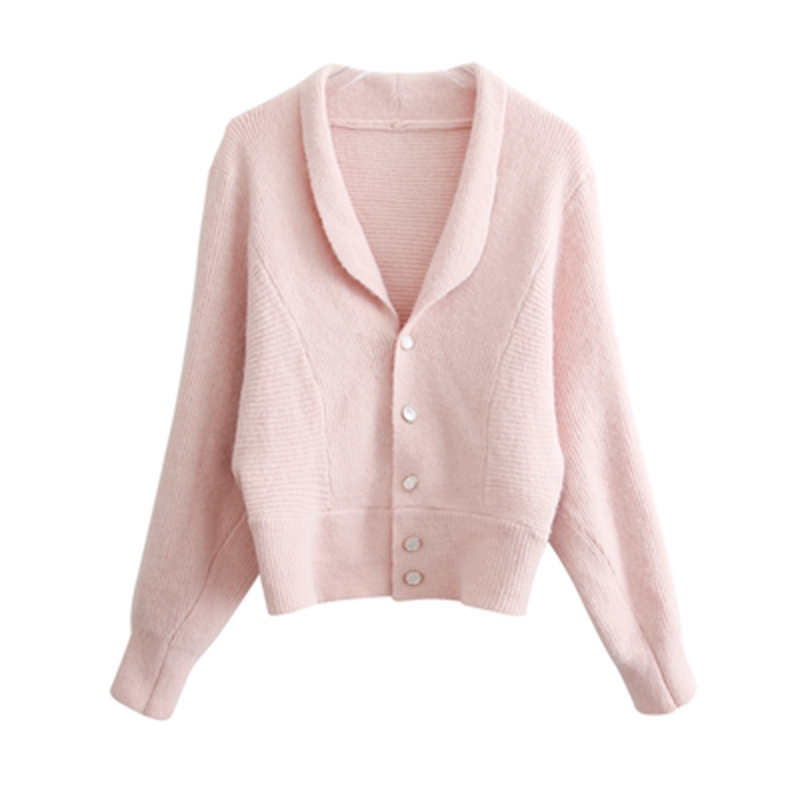 Korean V-neck Knitted Cardigan Sweater Women Autumn Winter Long Sleeve Single Breasted Tops Solid Ladies Elegant Jumpers 210514