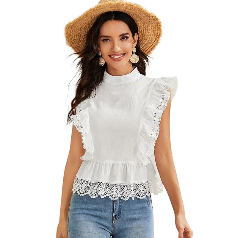 Women' Blouses & Shirts 2021 Summer Fashion Tops Women White Lace Ruffles Sexy Casual Sleeveless Open Back Buttons Blusas Mujer
Women' Blouses & Shirts 2021 Summer Fashion Tops Women White Lace Ruffles Sexy Casual Sleeveless Open Back Buttons Blusas Mujer