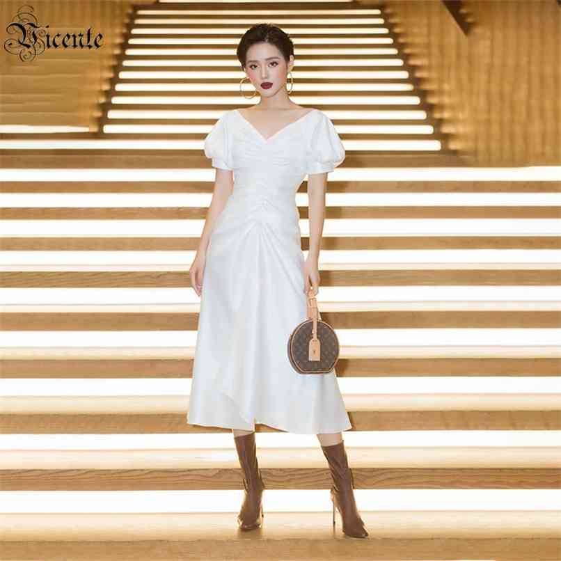 Women Dresses Celebrity Party Draped Design Short Sleeve White Satin Mid-length Dress 210520
Women Dresses Celebrity Party Draped Design Short Sleeve White Satin Mid-length Dress 210520