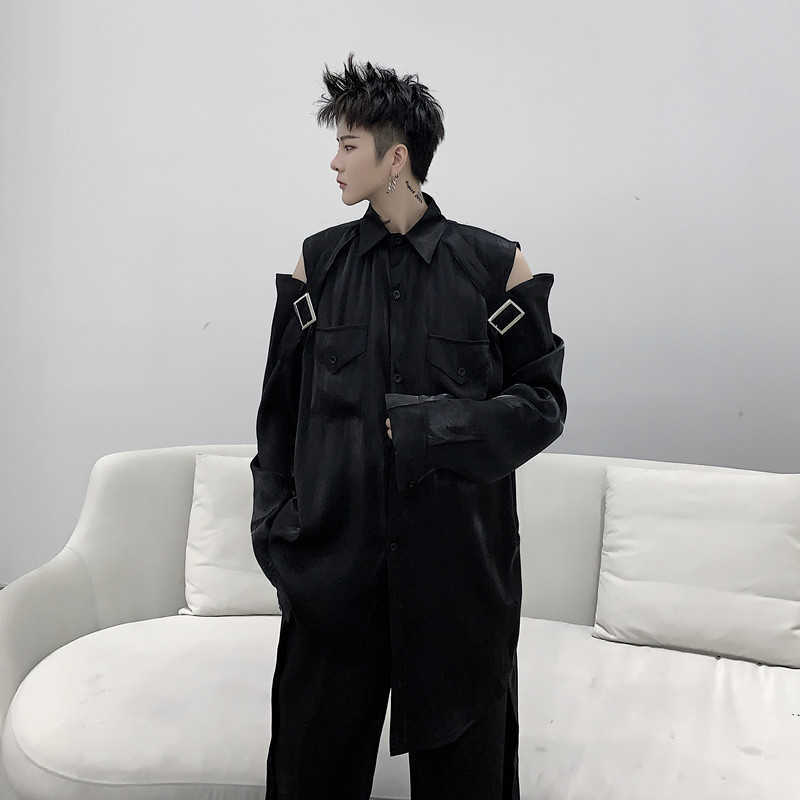 IEFB /men's wear Niche hollow strapless polarized shirt mercerized glitter loose high street Spring tops 9Y1470 210721