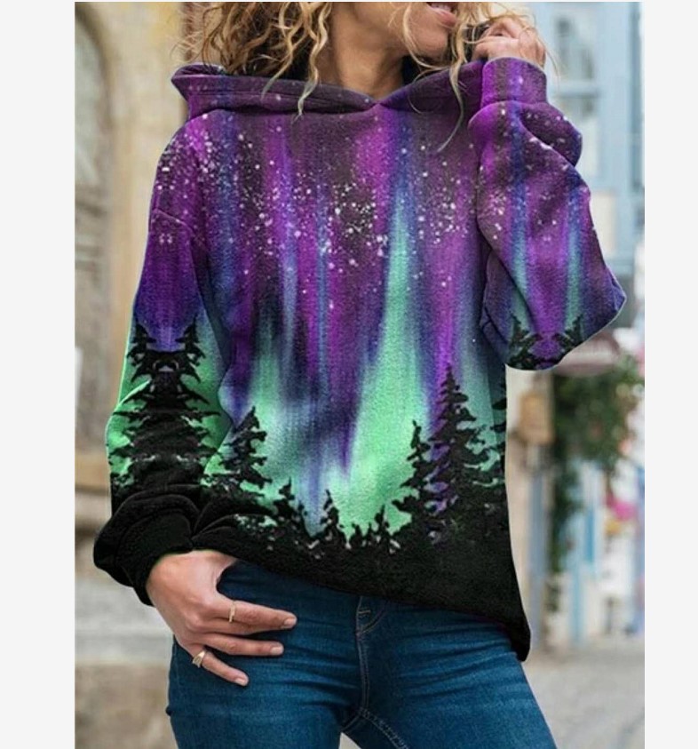 Women's Hoodies Sweatshirts European and American autumn winter long-sleeved hooded Christmas tree print street hipster sweater women