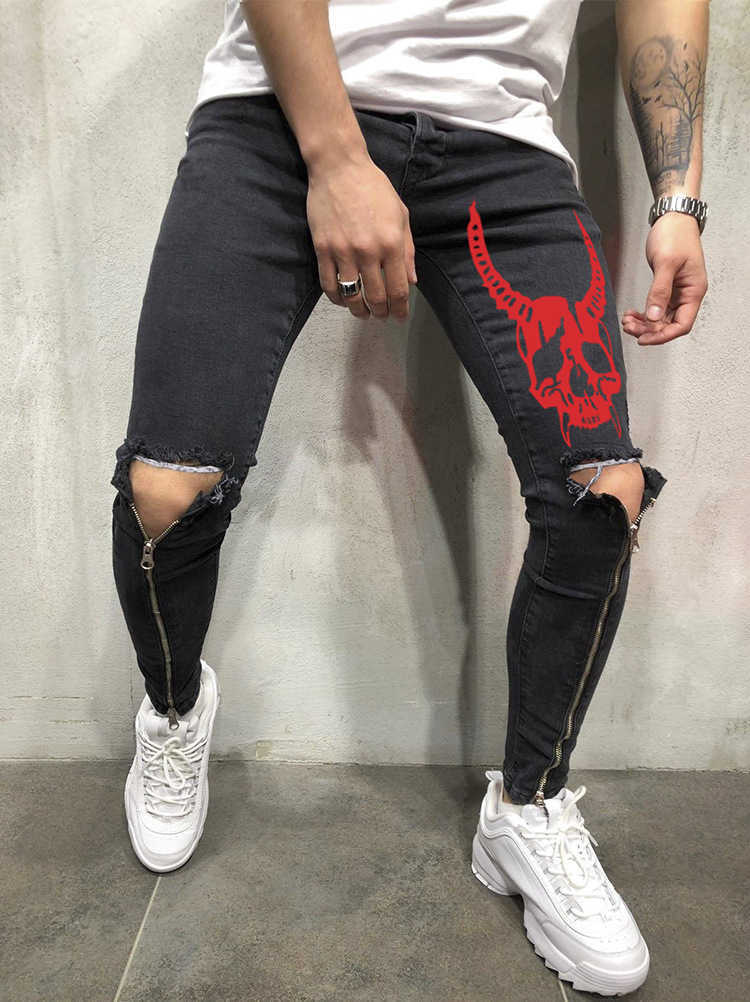 Men's Jeans Stylish Ripped Pants Biker Skinny Slim Straight Frayed Denim Trousers New Fashion Clothes Size M-XXXL Y2303
