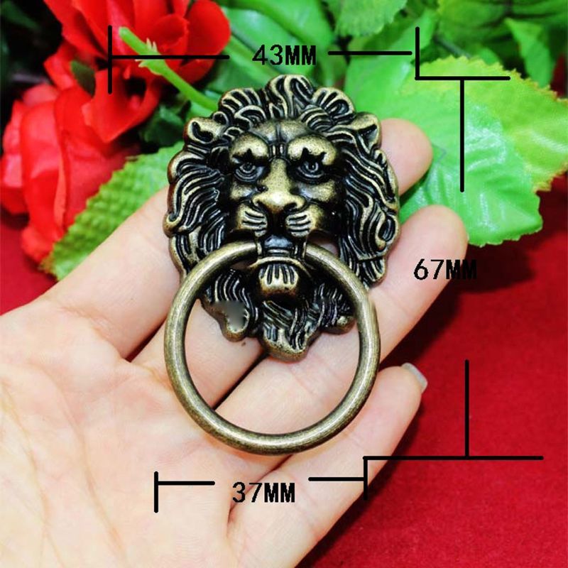 Ancient brass bronze lion's head Shape Simple Gaul Jewelry Chest Box Loading cabinet Handle Pull button Ring 4 color