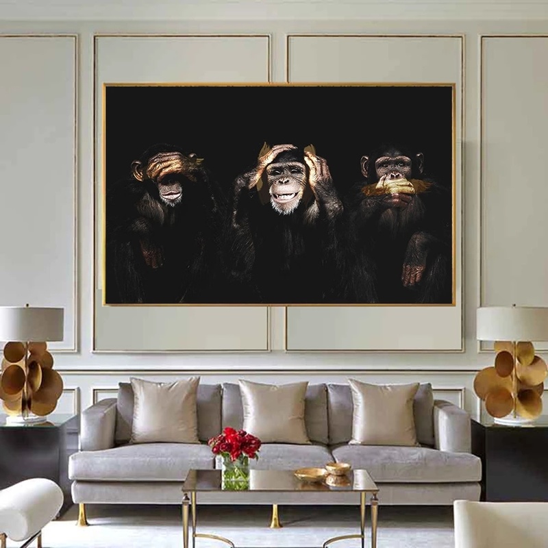Dark Wise 3 Monkey Gorilla Pictures Animal Posters And Prints Canvas Painting Wall Art For Living Kids Room Decoration