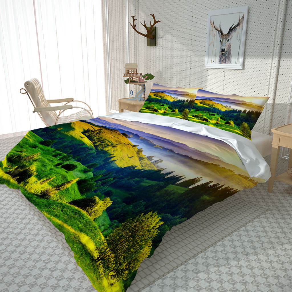 3D Bedding Duvet Cover Set Single Double Queen King Bed Linen with Pillowcase Quilt Covers green scenery landscape