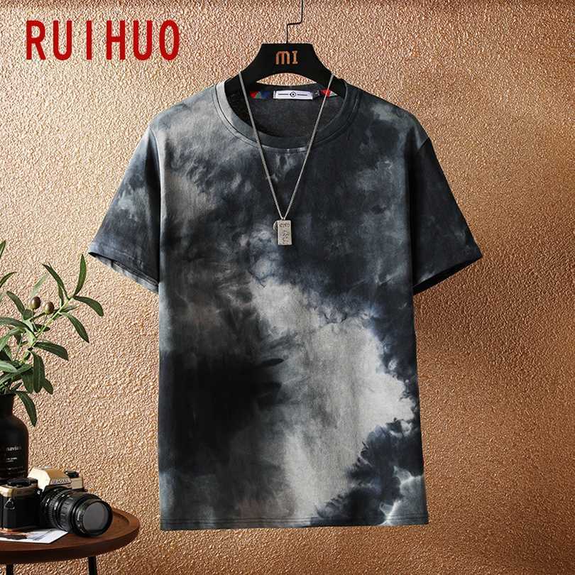 RUIHUO Tie Dye Short Sleeve Men's T-Shirt Fashion Streetwear Hip Hop T Shirt For Men Tshirt Japanese Clothing Man M-5XL 210623