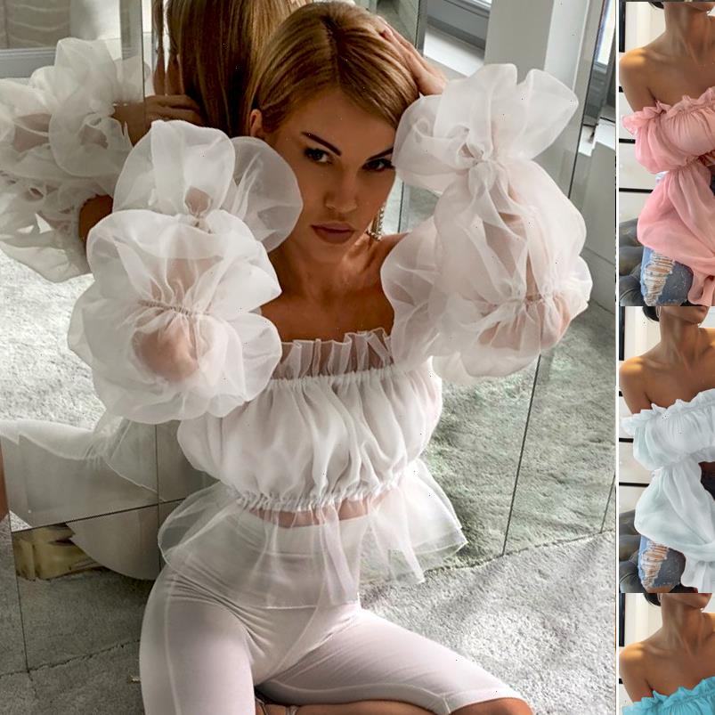 summer women blouses off shoulder ruffles organza long puff sleeve mesh sheer crop shirt short blouse, White
summer women blouses off shoulder ruffles organza long puff sleeve mesh sheer crop shirt short blouse, White