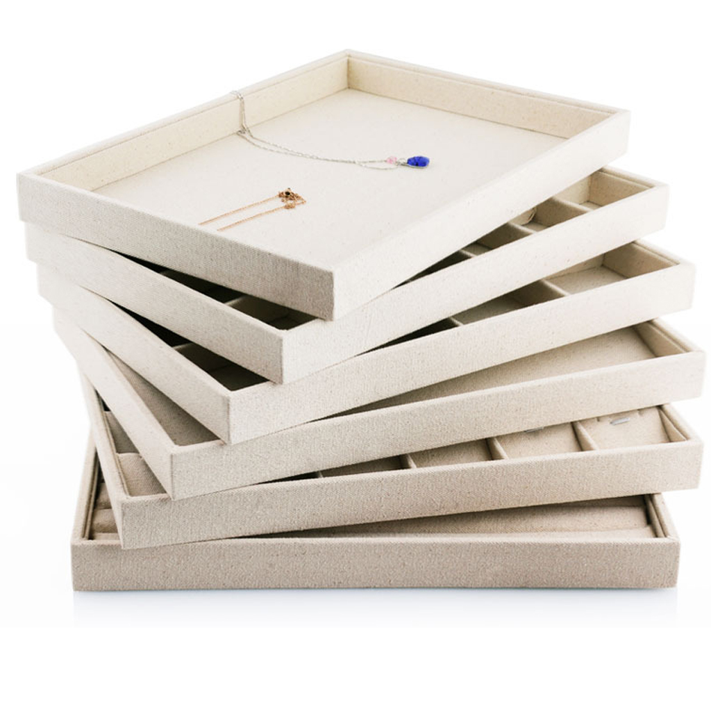 Linen Stackable Jewelry Tray Necklace Showcase Ring Display Organizer Case for Jewelry Shop Mall