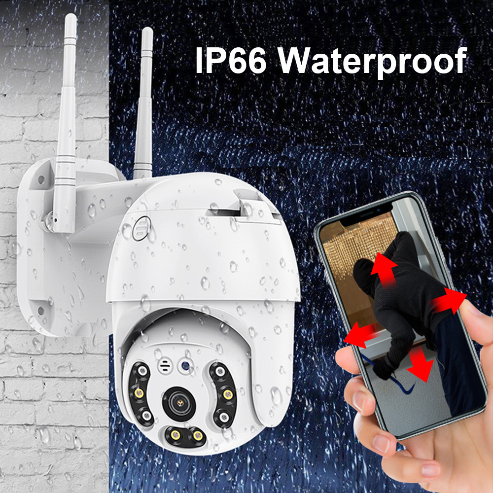 Outdoor Waterproof Wifi PTZ Camera HD 1080P 8LEDS IP Camera Wireless Cam with Dual Antenna IR Sensor Speaker Rotation AI Human Detection