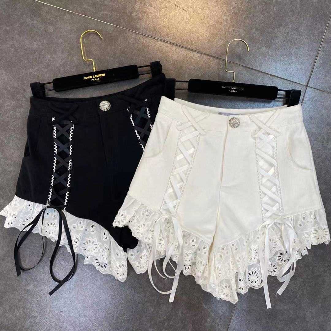 DEAT Spring Arrivals High Waist Drawstring Lace Patchwork Denim Shorts Women Streetwear ML506 210611