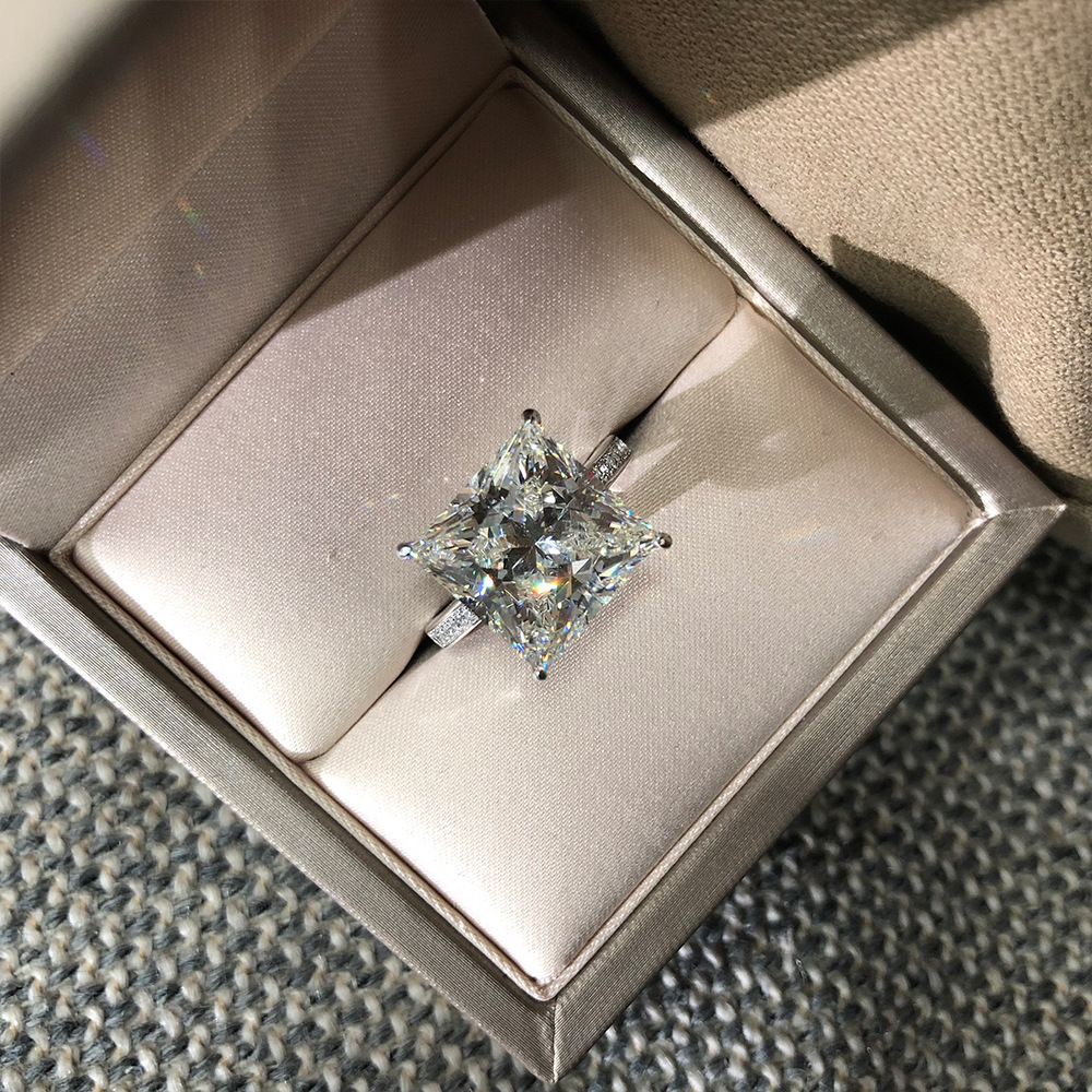 Real Sier Jewelry 12MM lab Moissanite Dia Wedding Engagement Rings For Women Party Valentines Ring Gifts