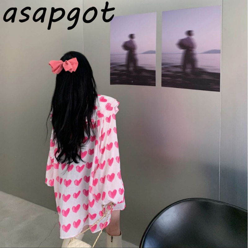 Sweet Pink Peter Pan Collar Lantern Sleeve Blouse Women Chiffon Lace Up Ruffles Shirts Spring Loose Tops Blusas Mujer Full Chic 210429