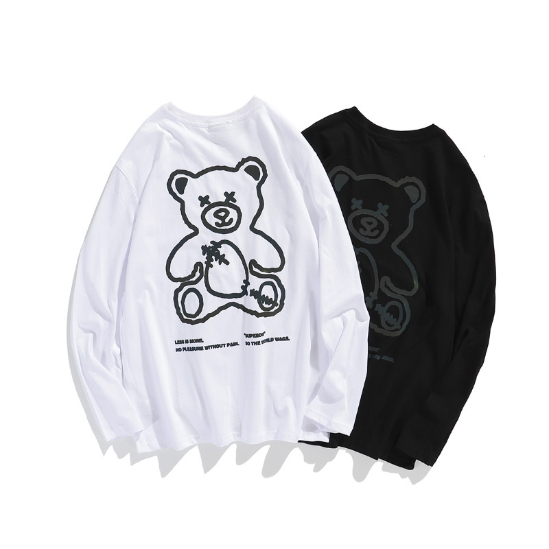t shirt autumn 2021 colorful laser reflective bear fashion brand hip hop long sleeve men's and women's korean loose couple top, White;black
t shirt autumn 2021 colorful laser reflective bear fashion brand hip hop long sleeve men's and women's korean loose couple top, White;black