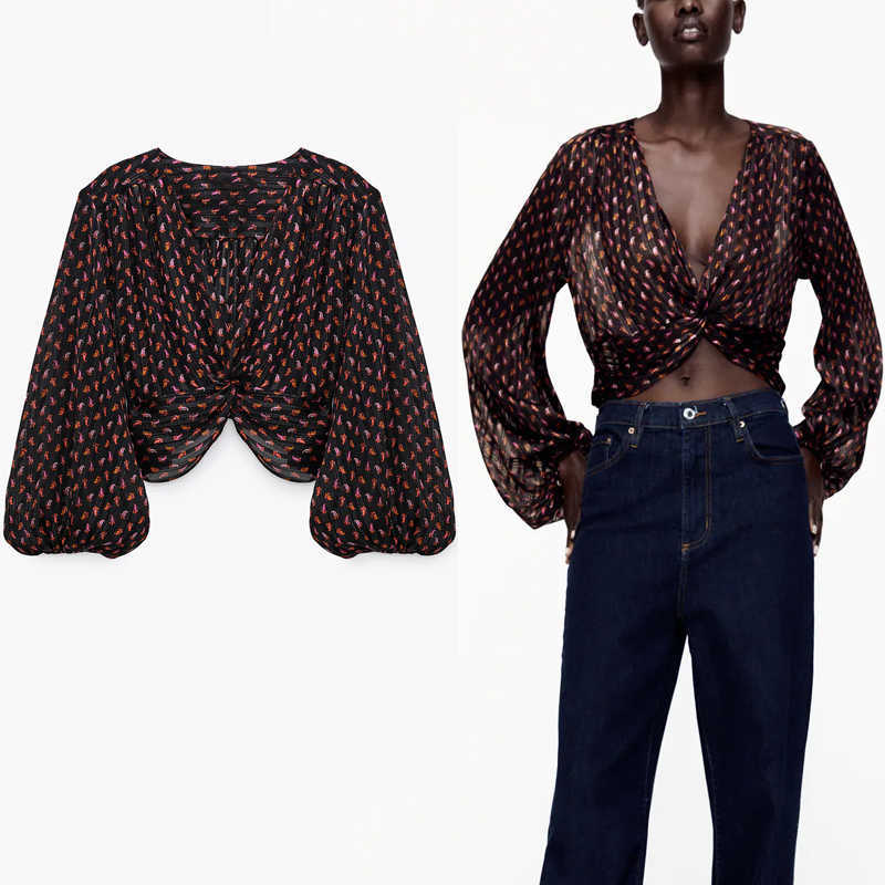 Za Knot Print Crop Blouse Women Long Puff Sleeve V Neck Smock Top Female Fashion Vintage Short Loose Shirt 210602, As picture
Za Knot Print Crop Blouse Women Long Puff Sleeve V Neck Smock Top Female Fashion Vintage Short Loose Shirt 210602, As picture