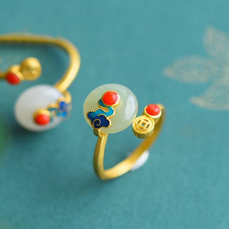 Cluster Rings Chinese Style Hetian Jade Peace Buckle Ring Sterling Silver Gilding Enamel Ruyi South Red Retro With Opening Index Finger W
Cluster Rings Chinese Style Hetian Jade Peace Buckle Ring Sterling Silver Gilding Enamel Ruyi South Red Retro With Opening Index Finger W