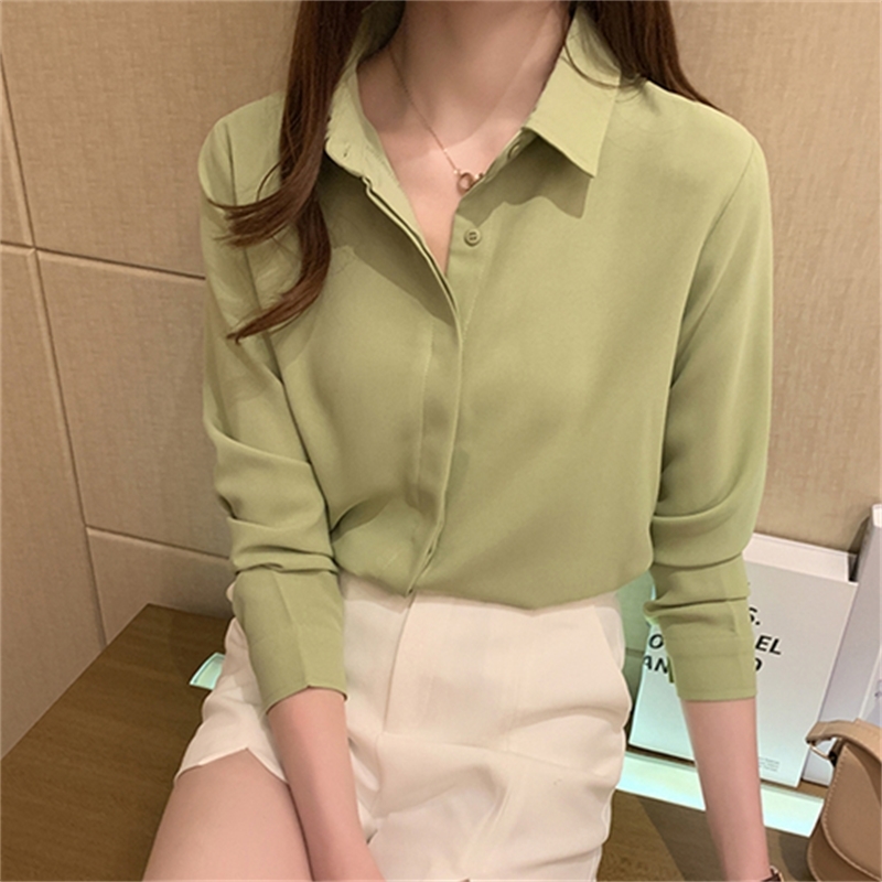 Autumn Chiffon Blouse Plus Size Loose Long Sleeve Shirts Women Solid Shirt Lady Simple Style Tops Clothes Blusas 10489 210518