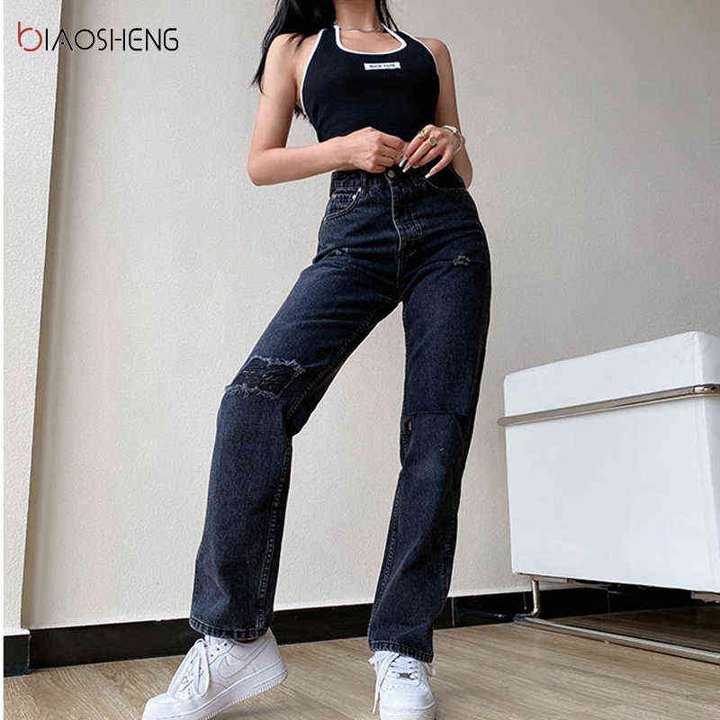 Pants Female Women's Jeans Large Size Boyfriend Jean Women y2k High Waist Mom Ripped Stright Trousers 211129