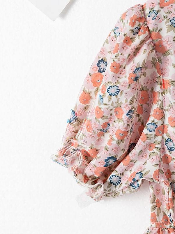 Toddler Girls Ditsy Floral Puff Sleeve Ruffle Hem Dress SHE01