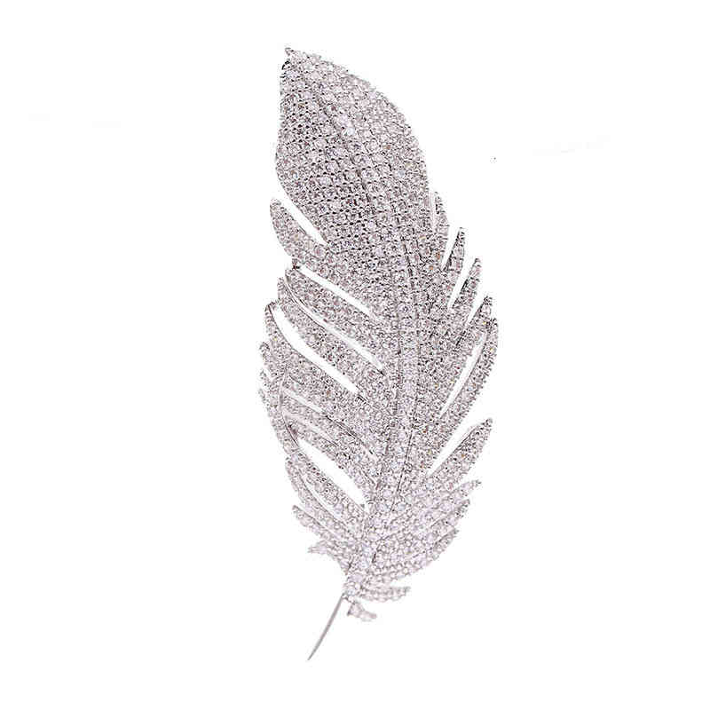 Korean Version Celebrity Micro Inlaid Zircon Feather Brooch Female Fashion Temperament Pin Coat Dual Purpose Accessories