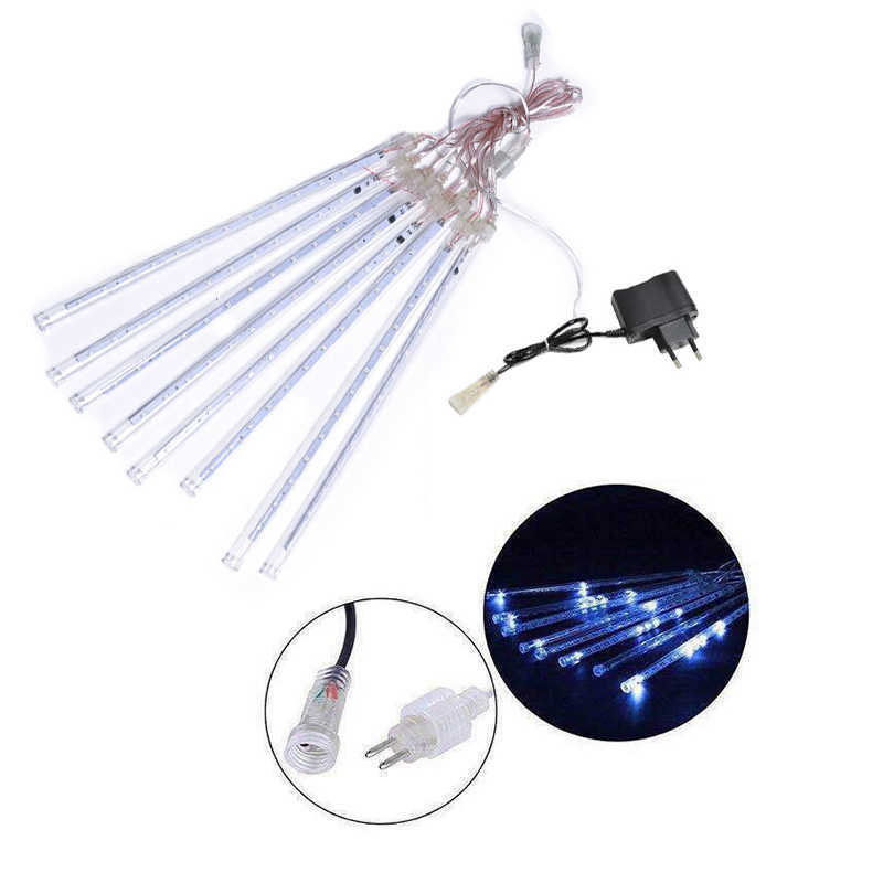 Meteor Shower Lights 30cm 8 Tubes 192 Led Falling Raindrop String Lights For Outdoor Garden Home Christmas Wedding Party Decor 211012