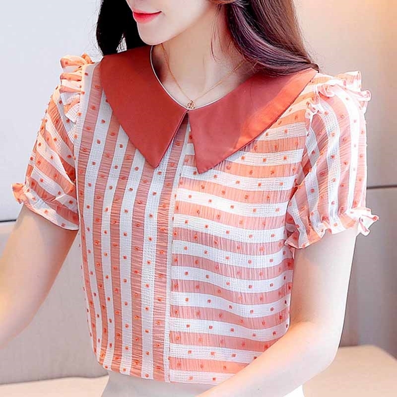 Blouse Women Blusas Mujer Short Sleeve Women Shirts Dot Striped Chiffon Blouse Shirt Women Tops Clothes Camisas Mujer D233 210602, Orange
Blouse Women Blusas Mujer Short Sleeve Women Shirts Dot Striped Chiffon Blouse Shirt Women Tops Clothes Camisas Mujer D233 210602, Orange