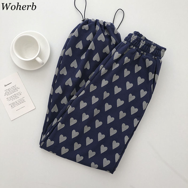 Casual High Waist Sweatpants Women Loose Vintage Leart Print Harem Wide Leg Trouser Summer All Match Pant Streetwear 210519