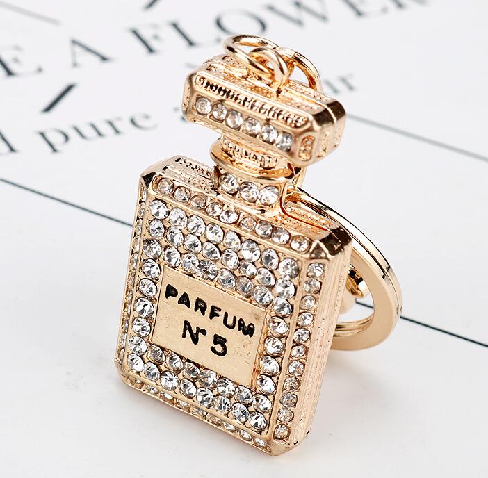 Alloy Key Rings Rhinestone Crystal 3 Colors perfume Bottle Shape Pendant Car Handbag Key Holder Party Gifts GC810