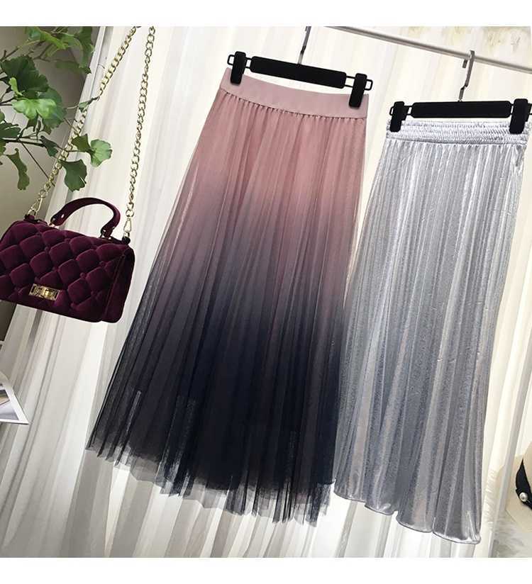 Surmiitro Long Tulle Skirt Women Spring Summer Gradient Korean Elegant High Waist A-line Pleated School Midi Female 210619