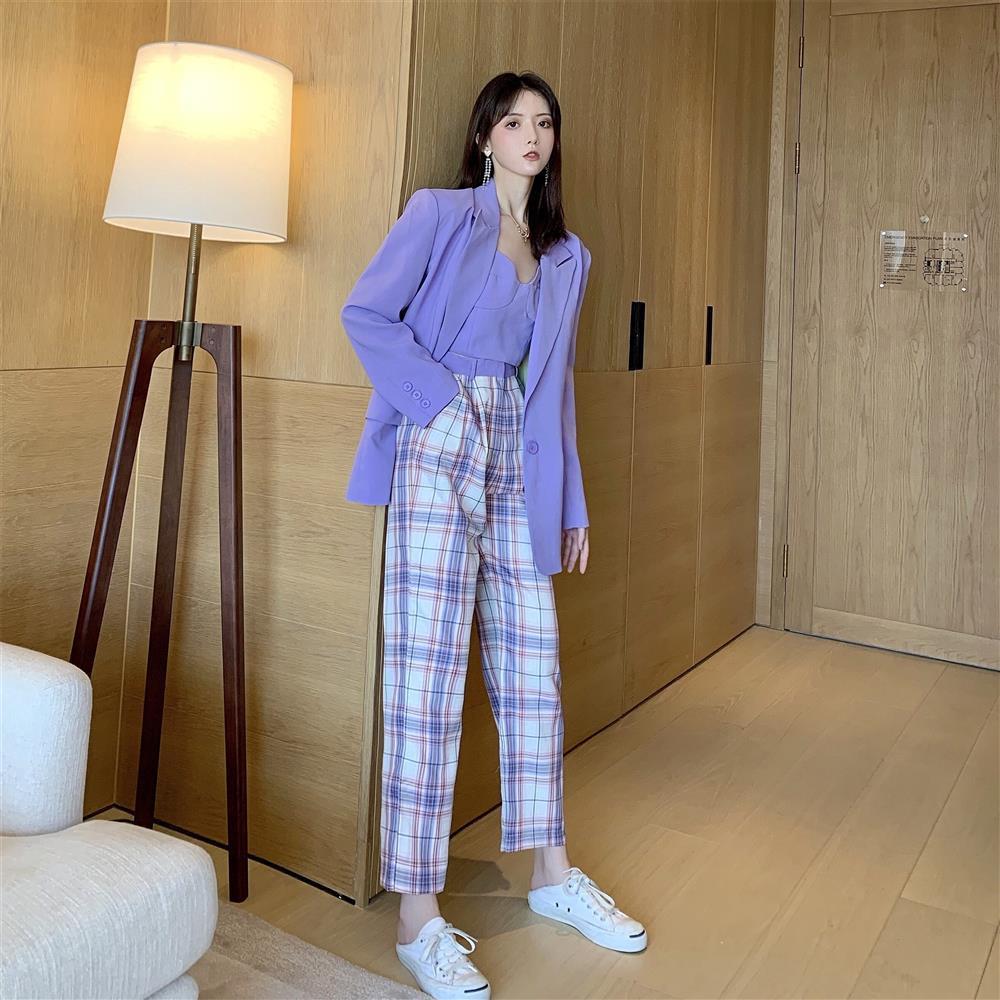 Korean Vintage Casual Loose Women Blazer + High Waist Wide Leg Pants +Tank Suits 3 Pieces Set Office Lady Wear 210510