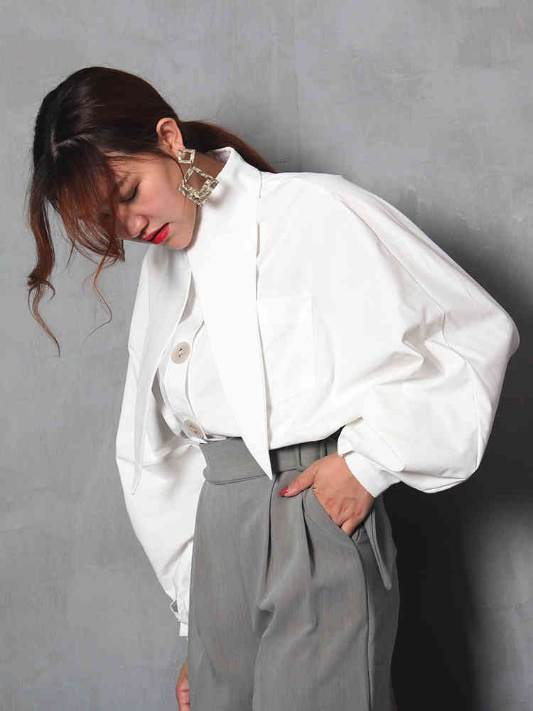 Spring White Bow Tie Collar Blouse Lantern Sleeve Loose Big Korean Women Casual Fashon Shirt FL323 210427