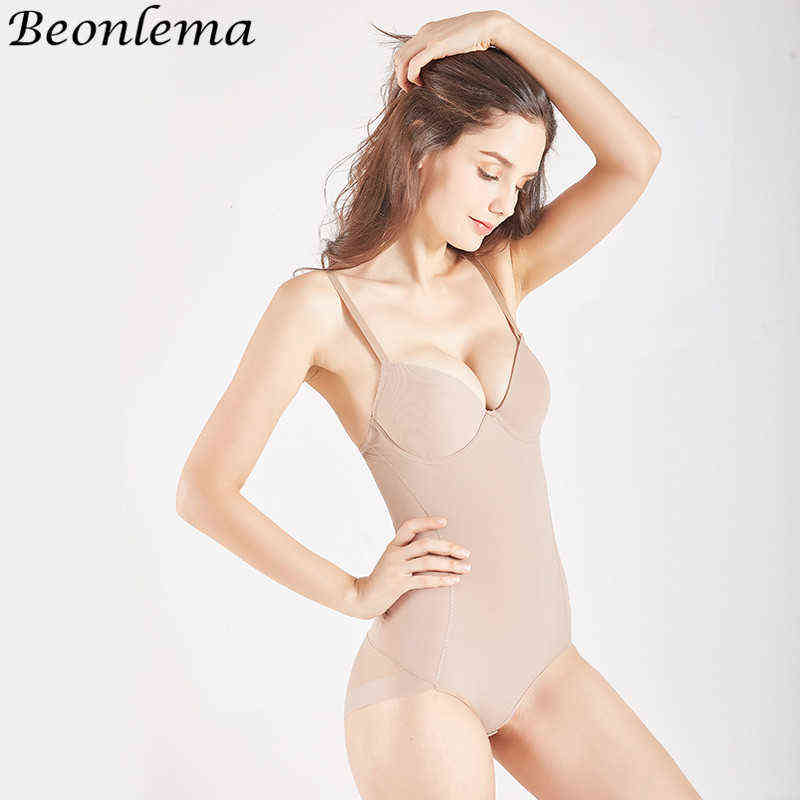 Bodysuit Shapewear Body Shaper With Cup Compression Bodies For Women Belly Sheath Waist Trainer Reductive Slimming Underwear 211112