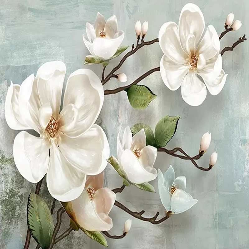 3D Wallpaper Stereo Relief Magnolia Flower Mural Modern Simple Living Room Bedroom Home Decor Painting Waterproof