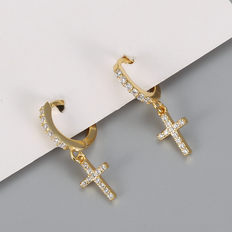 Pendant Charm Hoop Earrings Cross Band Crystal Zircon Sparkle Jewelry Gold Silver For Women Luxury Fashion Party Gift